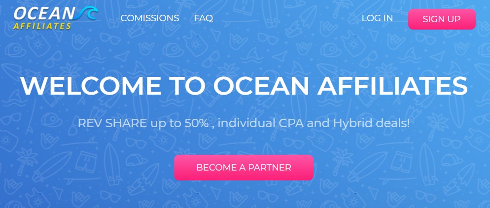 Ocean Affiliates Landing page